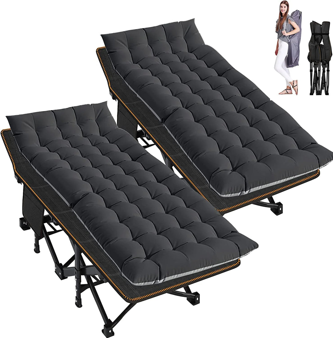 Slsy XL 2 Packs Camping Cots,Folding with 2 Sided Mattress,Carry Bag,75Inch Extra Wide Sleeping Cot for Camping Beach