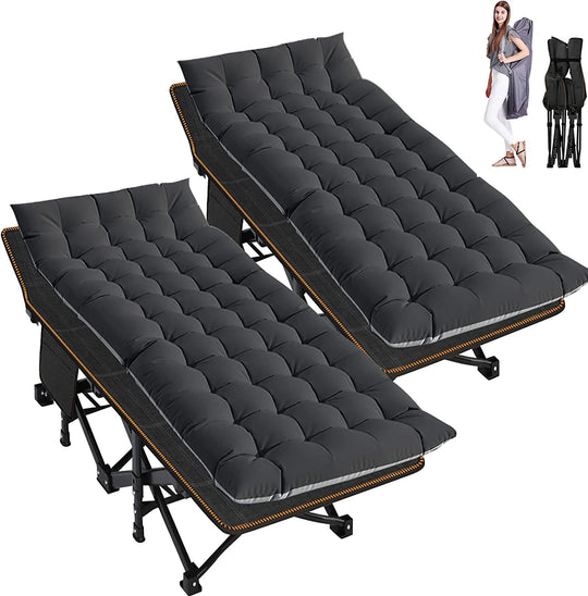 Slsy XL 2 Packs Camping Cots,Folding with 2 Sided Mattress,Carry Bag,75Inch Extra Wide Sleeping Cot for Camping Beach