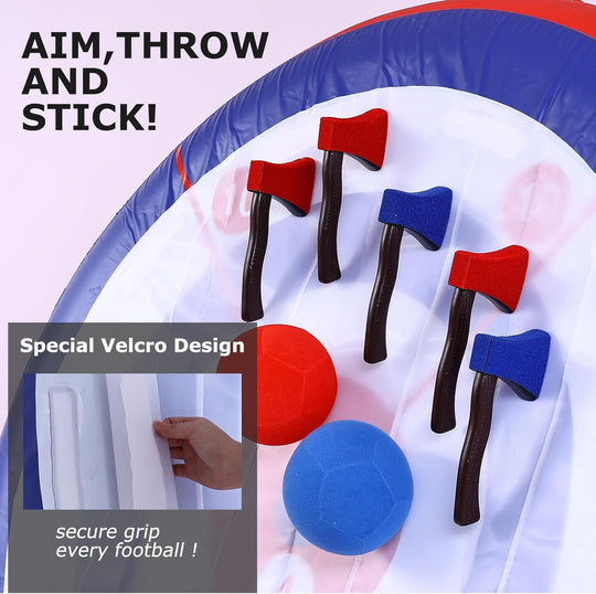 6-Foot Giant Inflatable Dartboard (Includes Air Pump), 6 Axe Darts, and 2 Soccer Balls; Large Carnival Games, Backyard Games, Giant Outdoor Games, and Inflatable Games