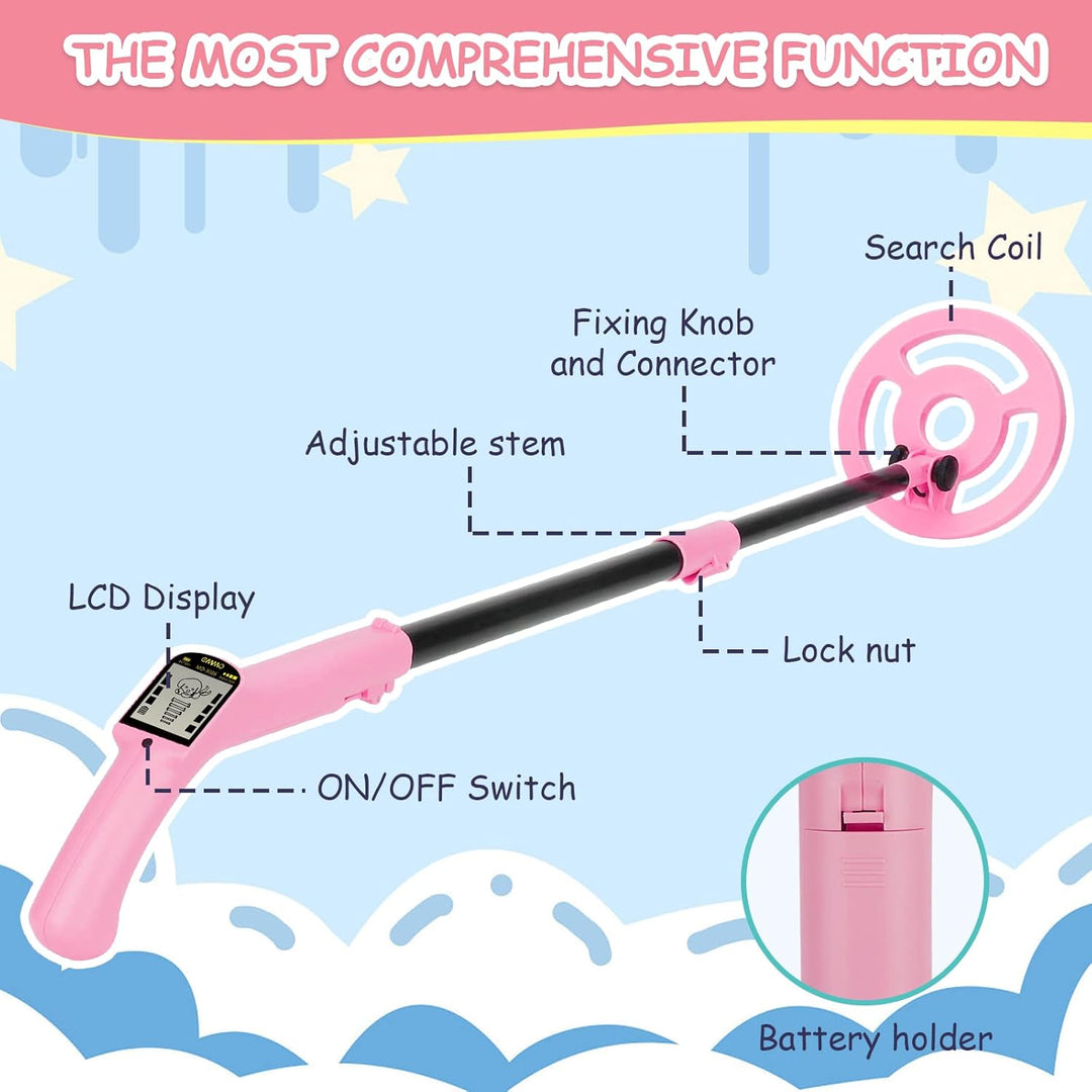 OMMO Metal Detector, Adjustable 27.5”-37.8” Metal Detector for Kids with Intuitive LCD Display, Lightweight Kids Metal Detectors with 6” Search Coil for Exploration Hiking