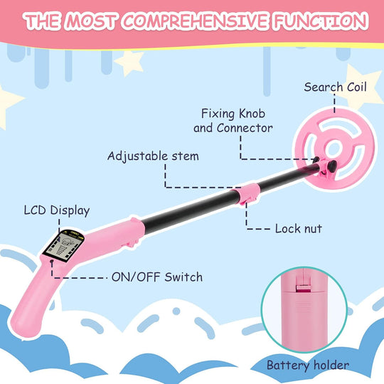 OMMO Metal Detector, Adjustable 27.5”-37.8” Metal Detector for Kids with Intuitive LCD Display, Lightweight Kids Metal Detectors with 6” Search Coil for Exploration Hiking