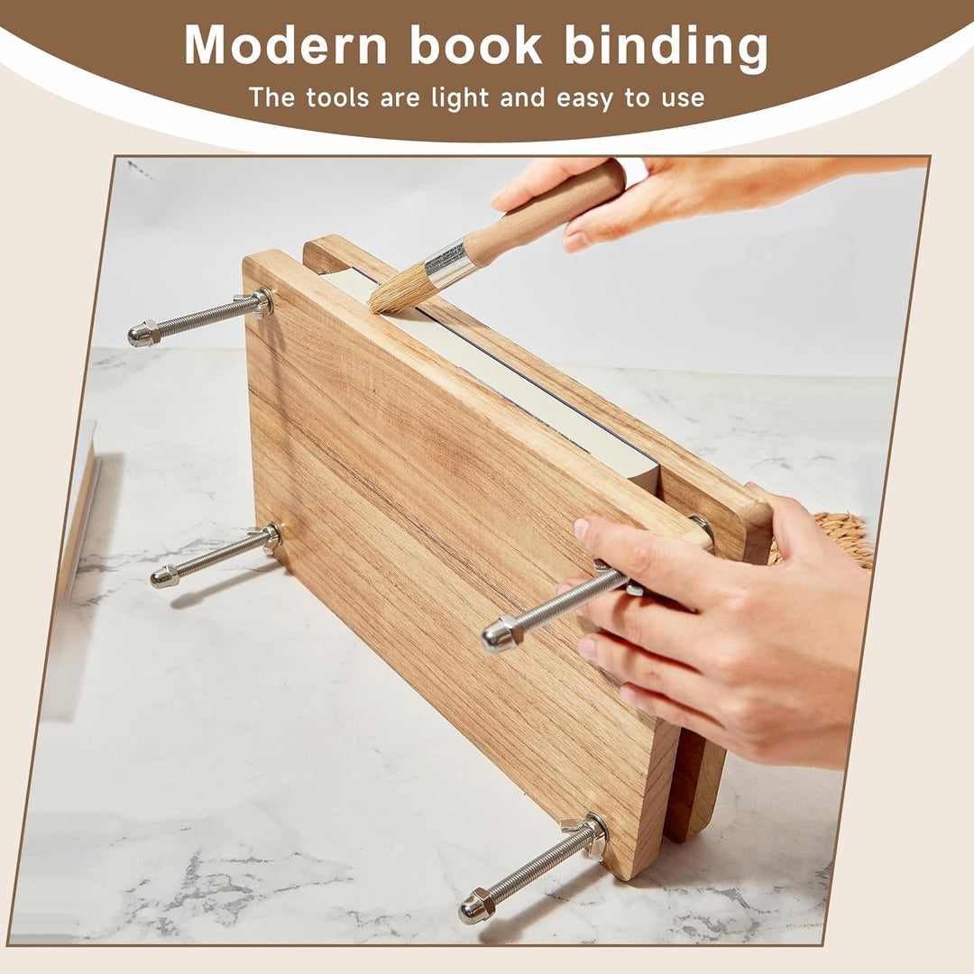 FUXAFU 50 Pcs Book Binding Kits, 13"X7.9" Inch Wooden Book Press，Books Binding Materials, with Bone Folder, Awl, Needles for DIY Bookbinding, Bookrepair, Handmade Crafts