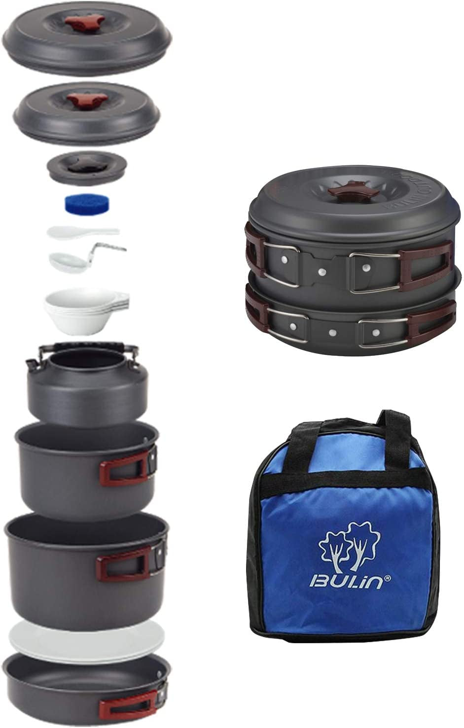Bulin 24/13/11/8PCS Camping Cookware Pots and Pans Backpacking Cooking Set Lightweight Cookware Mess Kit Outdoor Cook Gear for Family Hiking Picnic