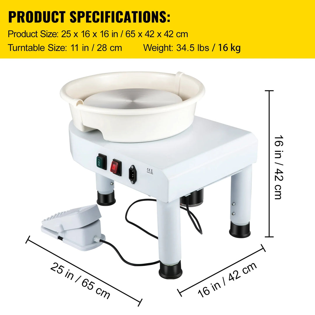 Pottery Wheel, 11" Ceramic Wheel Shaper, 0-300RPM Speed ​​Manually Adjustable 0-7.8" Lift Legs, Foot Pedal Removable Basin, Carving Tools Accessories Kit for Crafts DIY