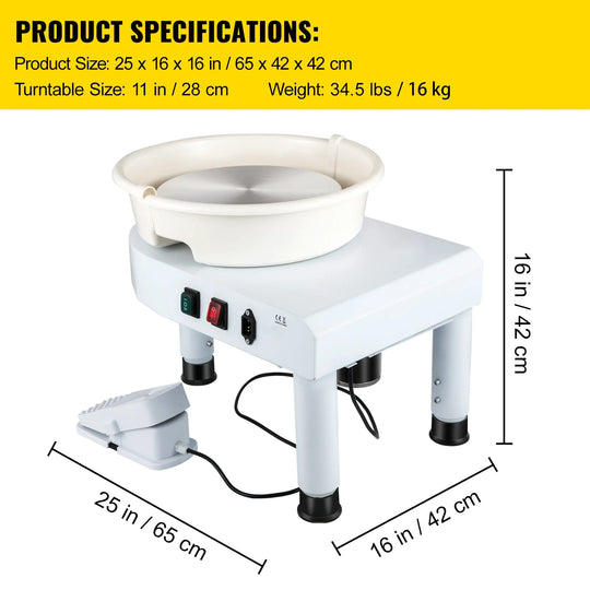 Pottery Wheel, 11" Ceramic Wheel Shaper, 0-300RPM Speed ​​Manually Adjustable 0-7.8" Lift Legs, Foot Pedal Removable Basin, Carving Tools Accessories Kit for Crafts DIY