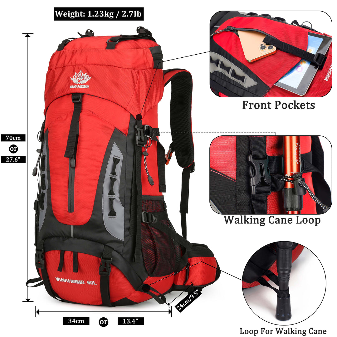 60L Travel Hiking Camping Backpack with Rain Cover,Backpack Water Resistant,Traveling Backpack for Men Women