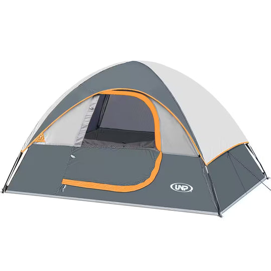 Gray 4-Person Camping Tents, Waterproof Windproof Tent with Rainfly Easy Set Up-Portable Dome Tents for Camping