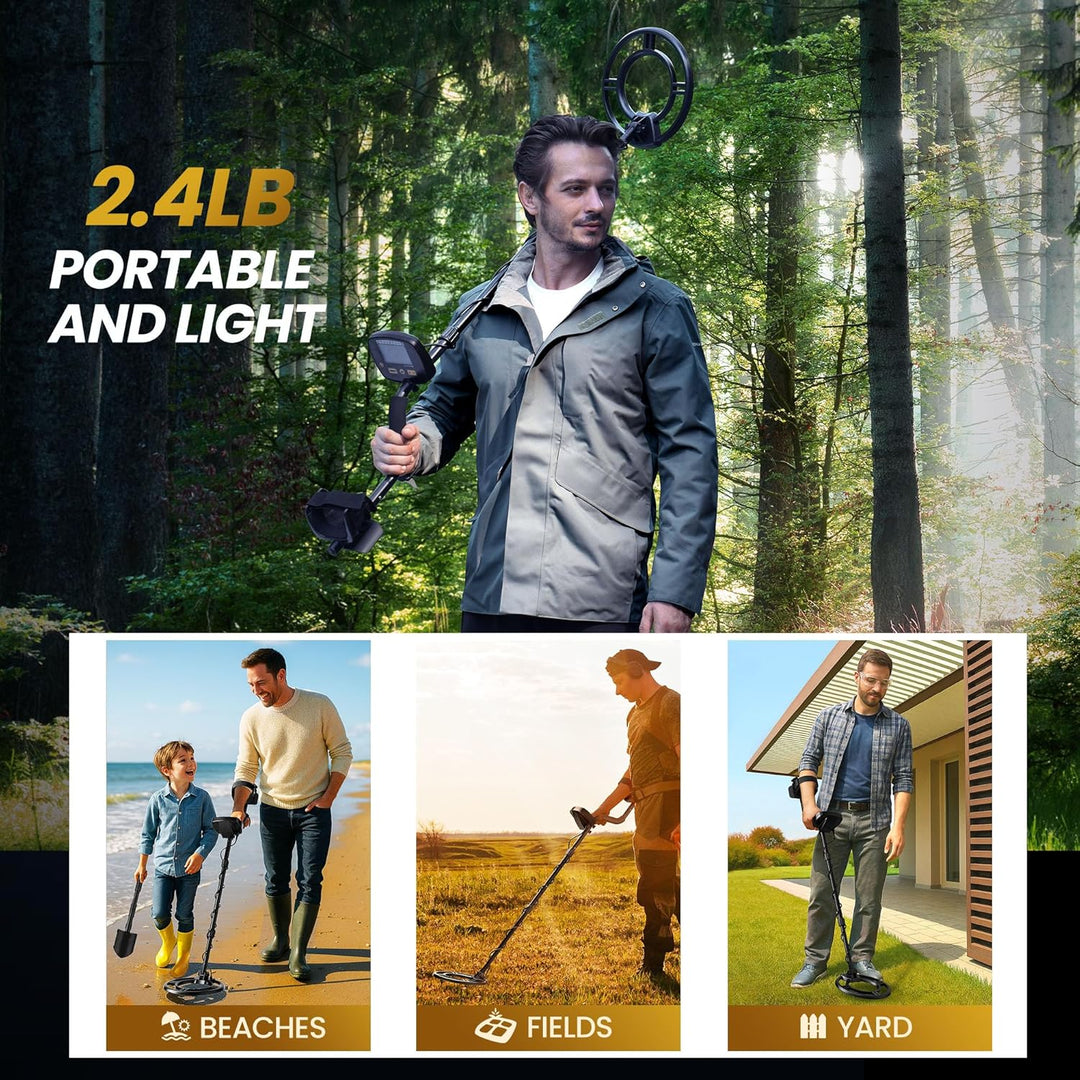 Upgraded Metal Detector for Adults Professional - High Accuracy Gold Finder with DSP Chip &amp; 10" IP68 Waterproof Search Coil, 12" Deep Detection and 60" Adjustable Length for Beach &amp; Yard