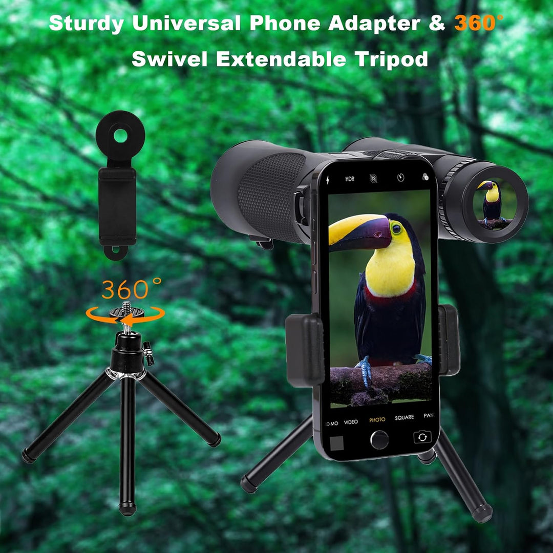 12X42 HD Binoculars for Adults High Powered with Phone Adapter Tripod | Bird Watching Binoculars Compact BAK4 Prism FMC Lens Waterproof Low Light Vision Binoculars for Cruise Ship,Hunting,Hiking