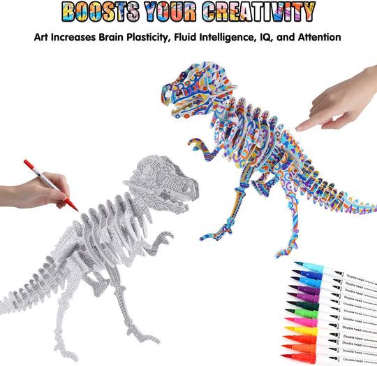 BEARUN 3D Coloring Puzzle Set, Arts and Crafts for Girls and Boys Age 6 7 8 9 10 11 12 Year Old, Fun Educational Painting Crafts Kit with Supplies for Kids, Birthday Toy Gift for Kids