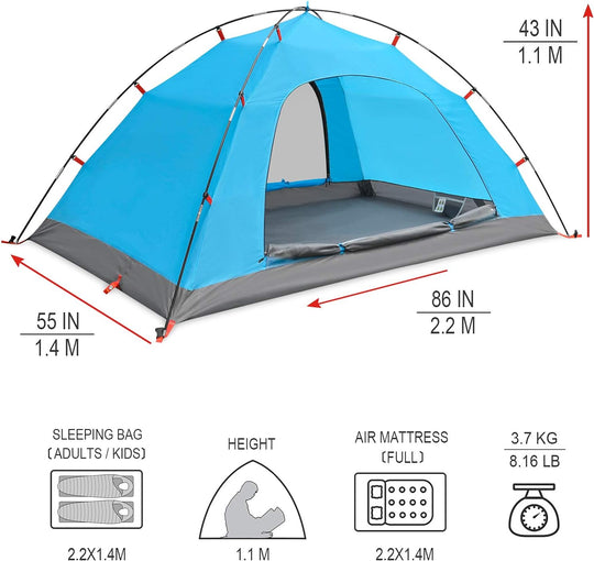 KAZOO 2／4 Person Camping Tent Outdoor Waterproof Family Large Tents 2/4 People Easy Setup Tent with Porch Double Layer | Outdoor, Waterproof, Family, Large, Tents, Easy Setup, with Porch, Double Layer