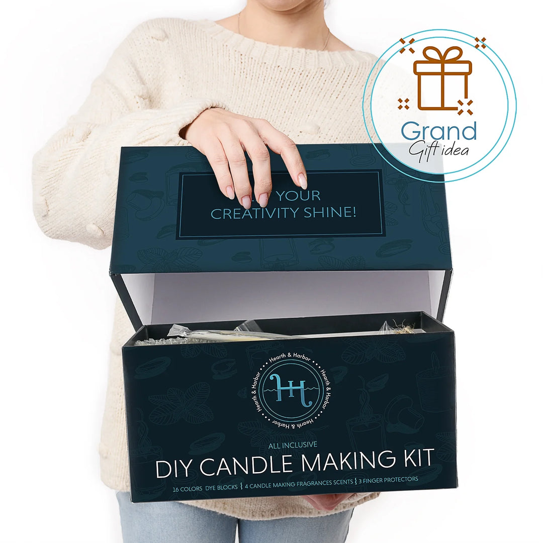 Complete DIY Candle Making Kit Supplies for Adults and Children - 16 Color Dyes, Fragrances, 12 Lbs. Soy Wax, Melting Pot, Thermometer, Tins, Cotton Wicks, Finger Protectors, Centering Devices &amp; More