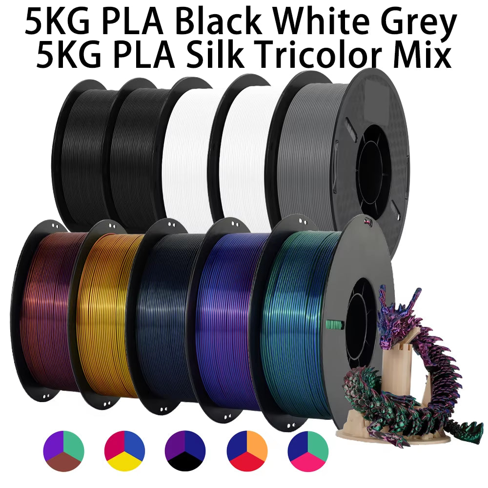 Tri-Color Dual-Color Silk Rainbow PLA Filament 1.75Mm Accuracy+/-0.03Mm 3D Printer Filament Compatible with Most FDM Printers