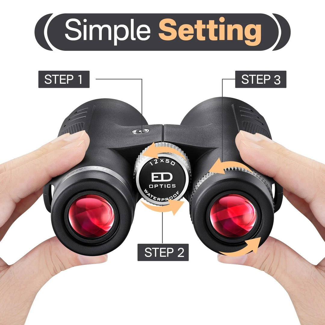 12X50 ED Binoculars for Adults, Pro Binoculars Roof BAK4 Prism FMC ED Glass Waterproof Fog-Proof, W/Gift Box, Binoculars for Bird Watching, Hunting, Black