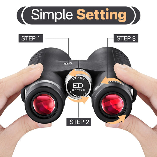 12X50 ED Binoculars for Adults, Pro Binoculars Roof BAK4 Prism FMC ED Glass Waterproof Fog-Proof, W/Gift Box, Binoculars for Bird Watching, Hunting, Black