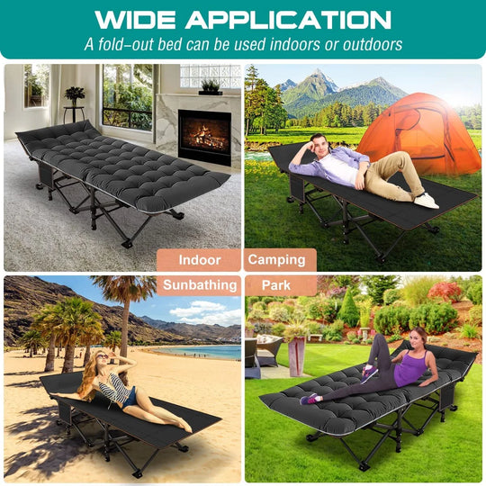 Slsy XL 2 Packs Camping Cots,Folding with 2 Sided Mattress,Carry Bag,75Inch Extra Wide Sleeping Cot for Camping Beach