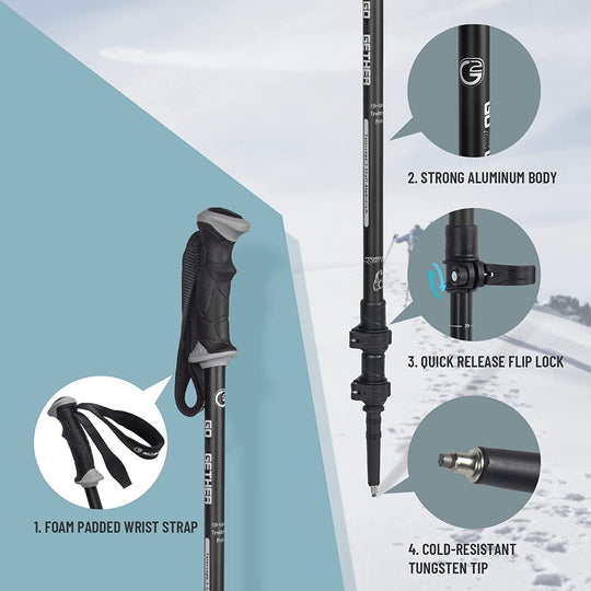 G2 GO2GETHER Aluminum Trekking Poles - Quick Adjustable Locks, Comfort Handle, Padded Strap, Snow Baskets - Walking Sticks Suitable for Hiking, Walking