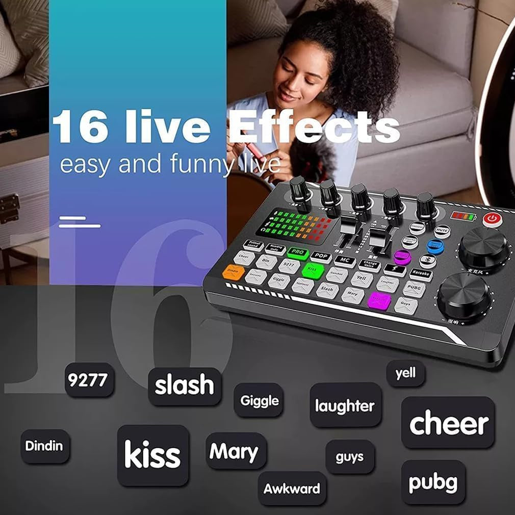 F998 Podcast Equipment Bundle, Audio Interface &amp; BM888 Recording Studio Microphone, Professional Live Sound Card W/Dj Mixer Effects &amp; Voice Changer for Live Streaming Gaming Youtube Tiktok(Black)