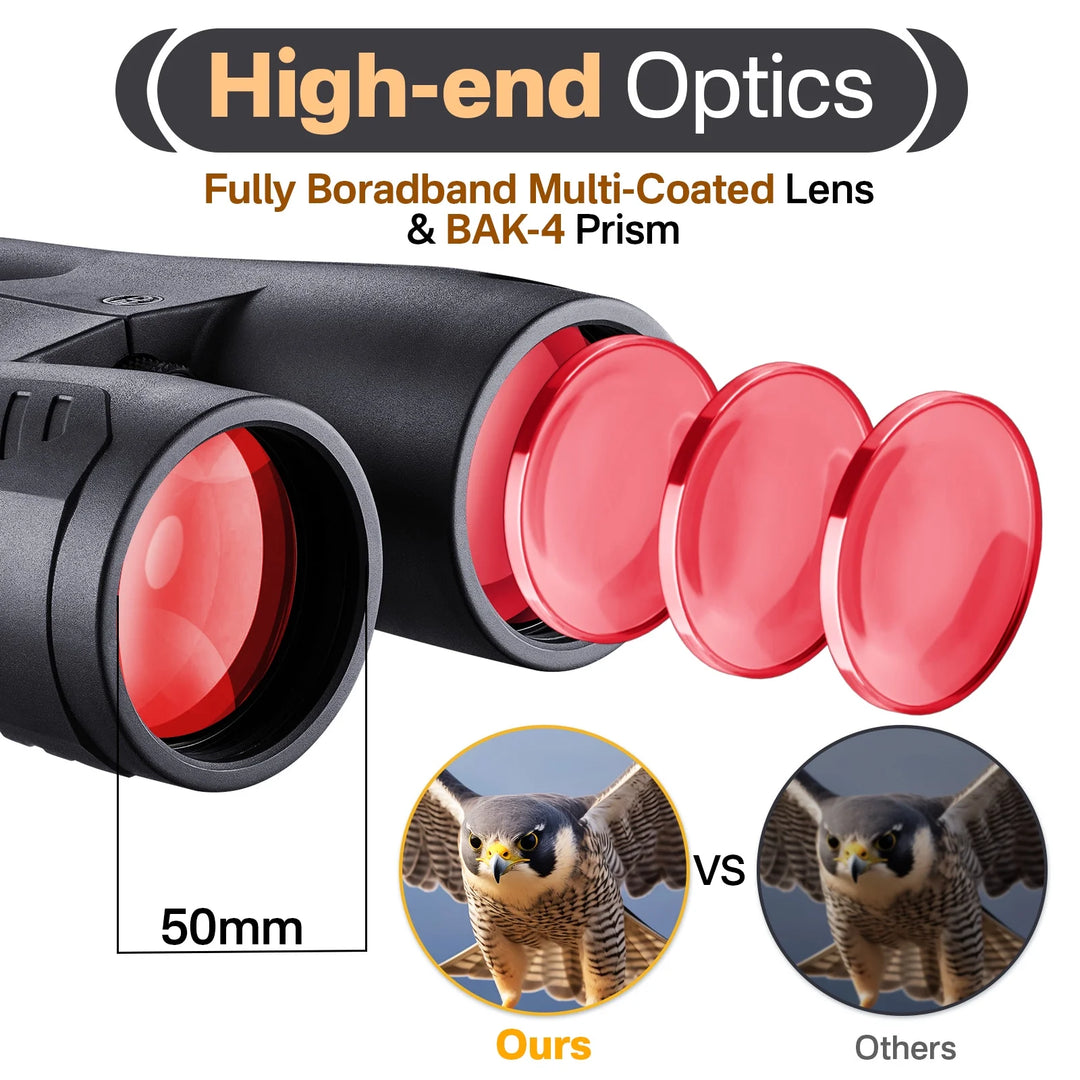 12X50 ED Binoculars for Adults, Pro Binoculars Roof BAK4 Prism FMC ED Glass Waterproof Fog-Proof, W/Gift Box, Binoculars for Bird Watching, Hunting, Black