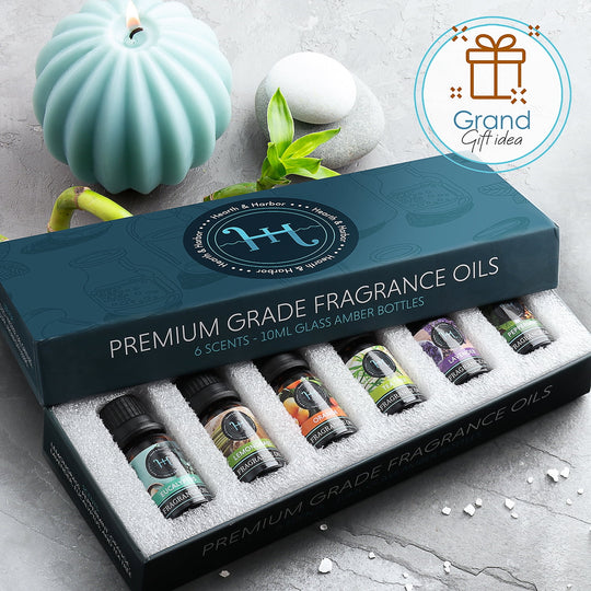 Set of 6 Premium Scented Fragrance Oil for Candle Making, Soap Making, Incense, Potpourri &amp; Aroma Diffuser - Lemongrass, Peppermint, Orange, Lavender, Eucalyptus, Tea Tree Scents, 10Ml Bottles
