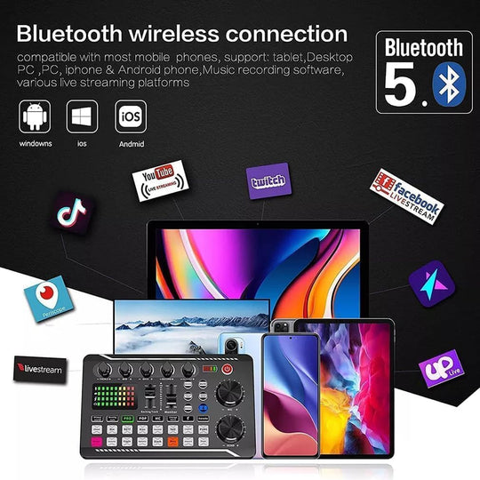 F998 Podcast Equipment Bundle, Audio Interface &amp; BM888 Recording Studio Microphone, Professional Live Sound Card W/Dj Mixer Effects &amp; Voice Changer for Live Streaming Gaming Youtube Tiktok(Black)