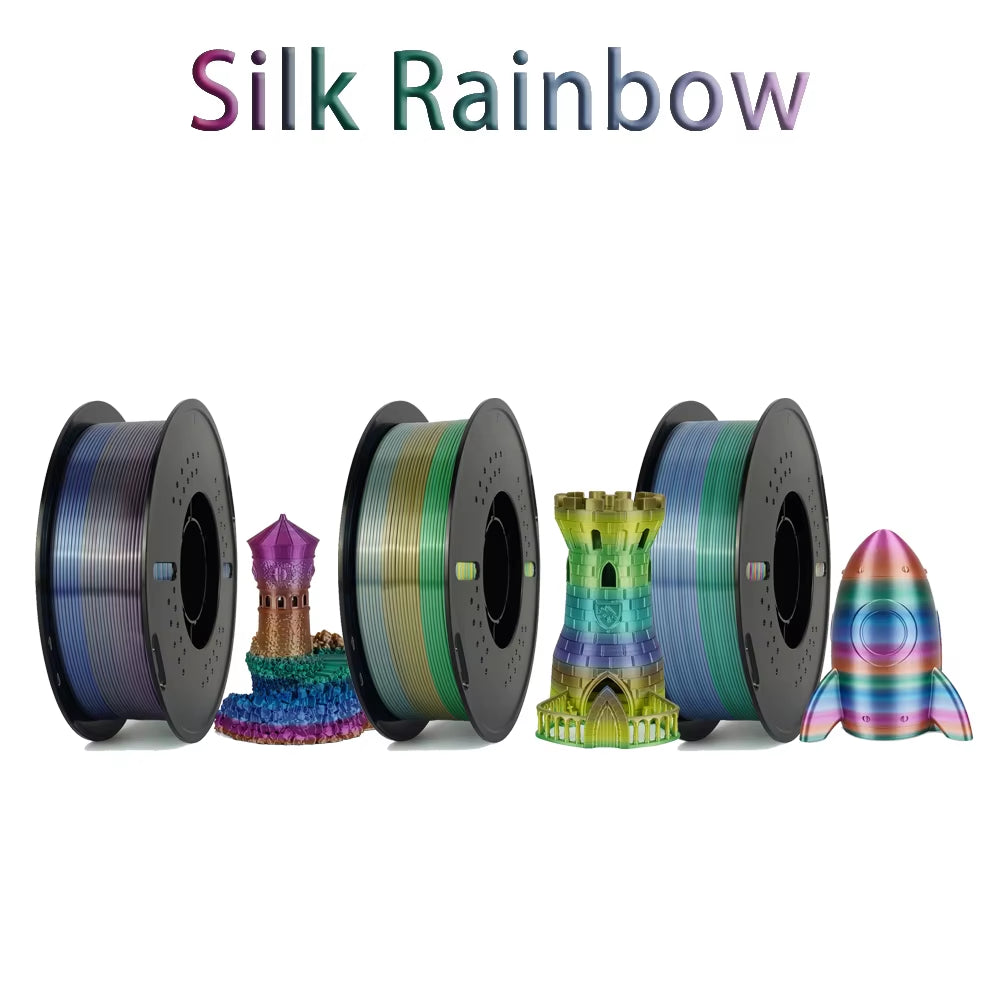 Tri-Color Dual-Color Silk Rainbow PLA Filament 1.75Mm Accuracy+/-0.03Mm 3D Printer Filament Compatible with Most FDM Printers