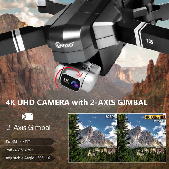 F35 GPS Drones for Adults with Camera, 4K Drone with 2-Axis Gimbal, Brushless Motor, Includes Carrying Case, Gray