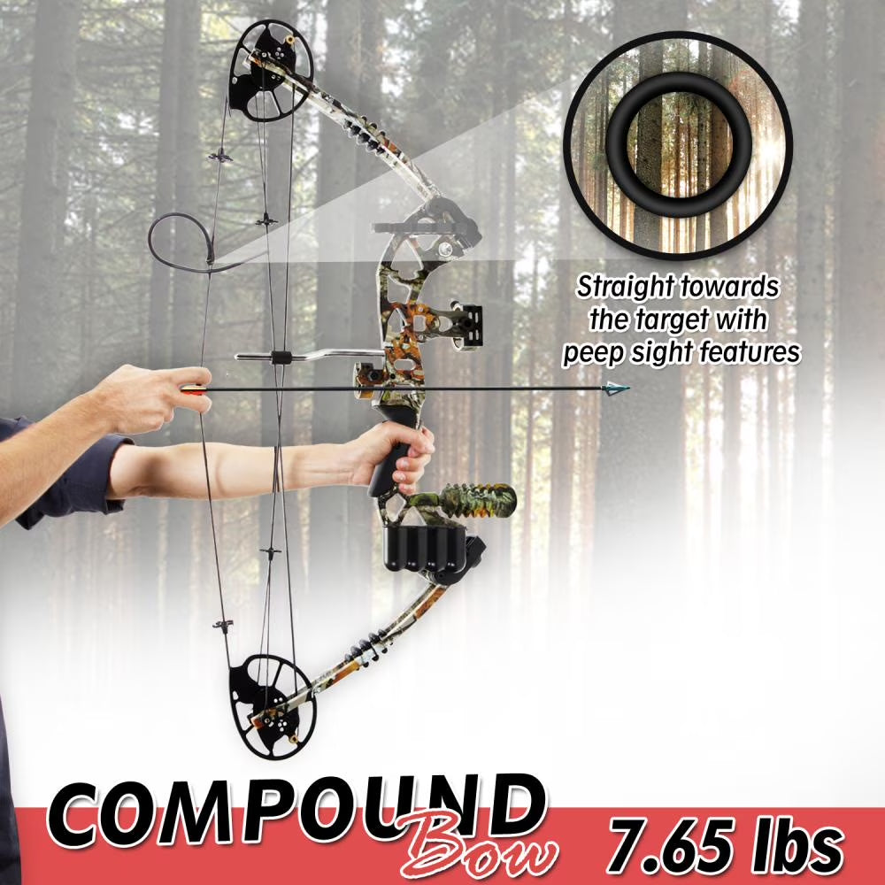 Complete Compound Bow &amp; Arrow Accessory Kit, Adjustable Draw Weight 30-70 Lbs. (Brown)