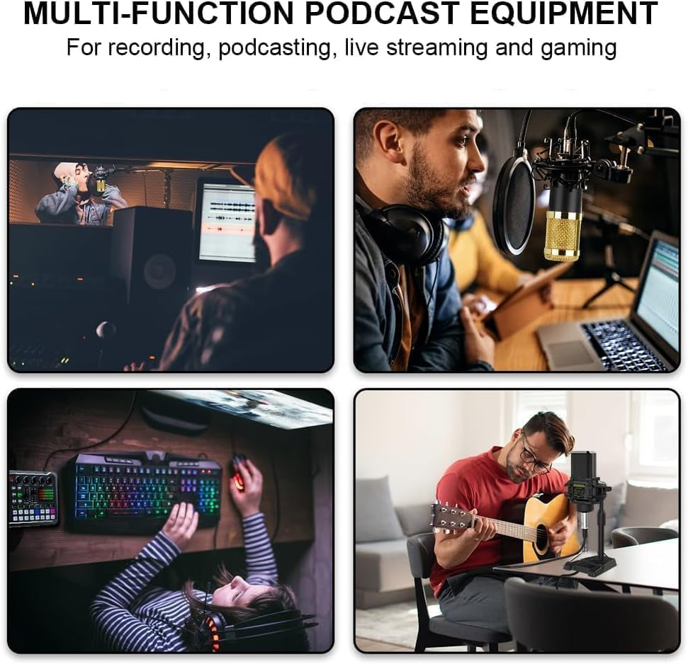 F998 Podcast Equipment Bundle, Audio Interface &amp; BM888 Recording Studio Microphone, Professional Live Sound Card W/Dj Mixer Effects &amp; Voice Changer for Live Streaming Gaming Youtube Tiktok(Black)