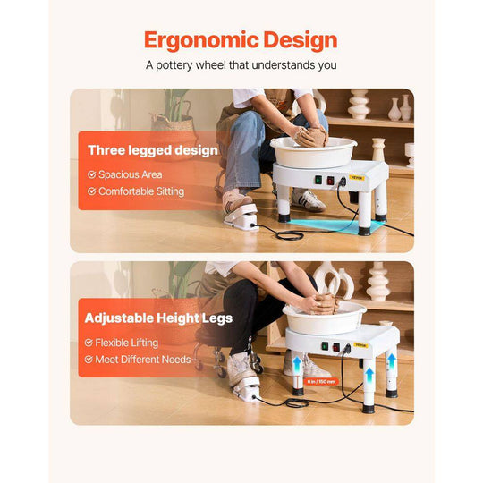 Pottery Wheel 11 In. Ceramic Wheel Forming Machine Manual Adjustable 0-7.8 In. Lift Leg Sculpting Tool Accessory Kit
