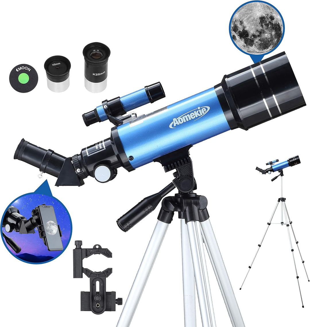 AOMEKIE 40070 Telescopes for Astronomy Beginners and Adults 70Mm Astronomical Telescopes with Adjustable Tripod K6 and K25 Eyepieces,Phone Adapter