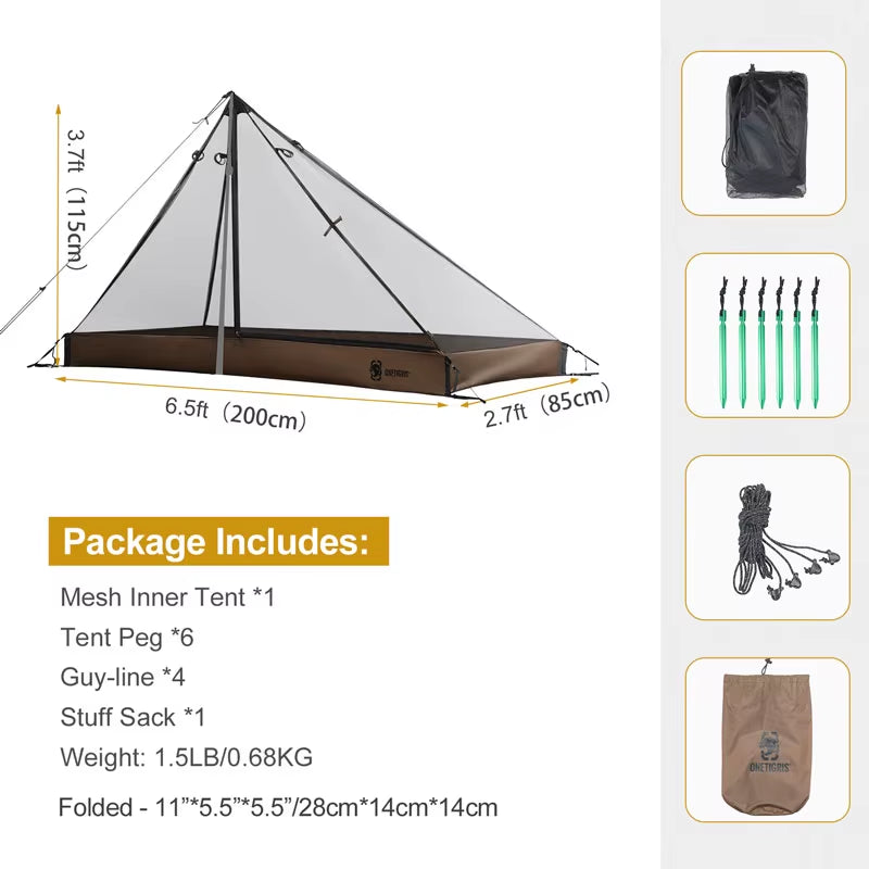 1-Person Mesh Inner Tent Camping Shelter with Waterproofed Tent Bathtub Floor for Tents Tarps Backpacking Hiking