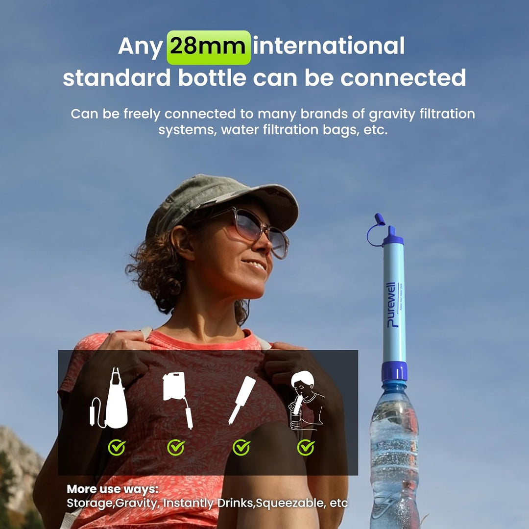 Purewell Outdoor Water Personal Water Filtration Straw Emergency Survival Gear Water Purifier for Camping Hiking Climbing Backpacking(2Pcs)