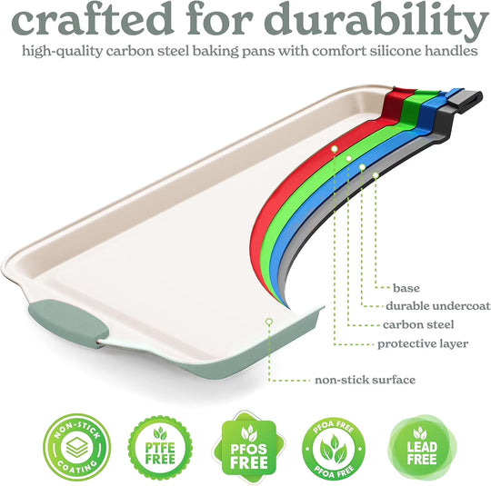 22-Pc Baking Set, Stackable Nonstick Baking Sheet Set with Silicone Handles, Sage