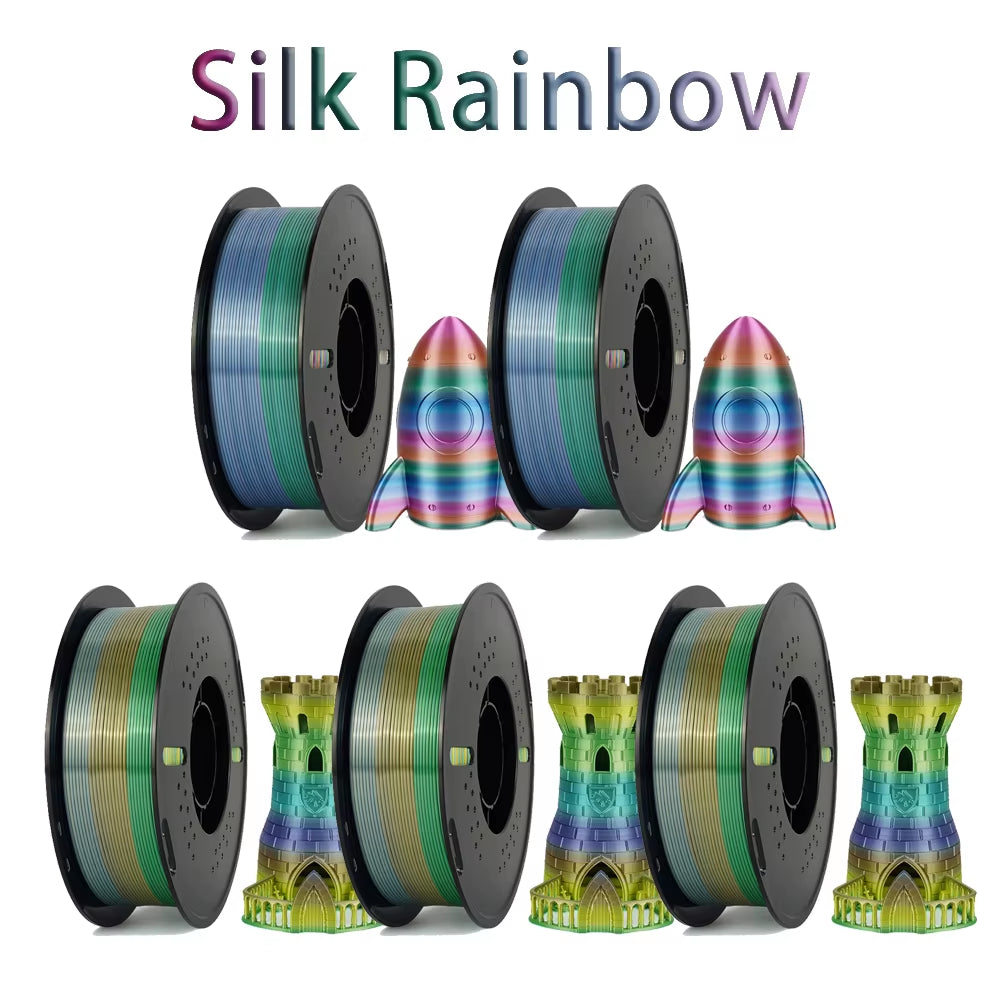 Tri-Color Dual-Color Silk Rainbow PLA Filament 1.75Mm Accuracy+/-0.03Mm 3D Printer Filament Compatible with Most FDM Printers
