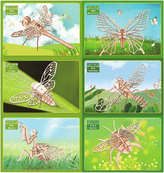 3D Wooden Insect Puzzle - 6 Piece Set Insect Animal Skeleton Assembly Model Puzzle - DIY Wooden Crafts 3D Puzzle - Wood STEM Gifts for Adults &amp; Teens Birthday Gifts Christmas