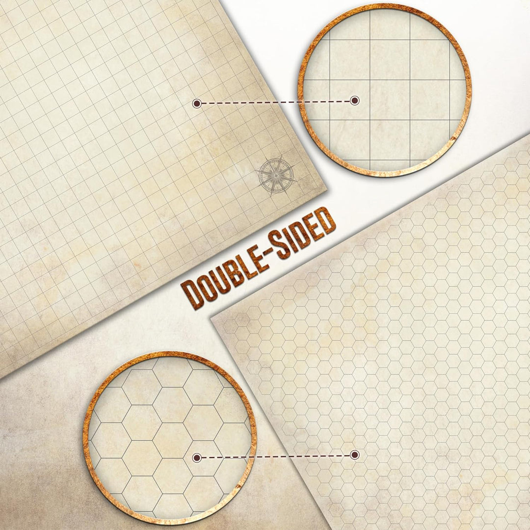 Melee Mats DND Map Starter Set - 23” X 27" Double Sided, Wet &amp; Dry Erase Battle Terrain Grid for Dungeons and Dragons - Tabletop Board Gaming Kit with Accessories