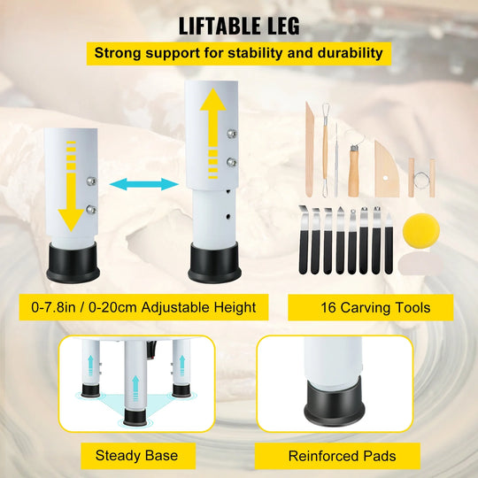 Pottery Wheel, 11" Ceramic Wheel Shaper, 0-300RPM Speed ​​Manually Adjustable 0-7.8" Lift Legs, Foot Pedal Removable Basin, Carving Tools Accessories Kit for Crafts DIY