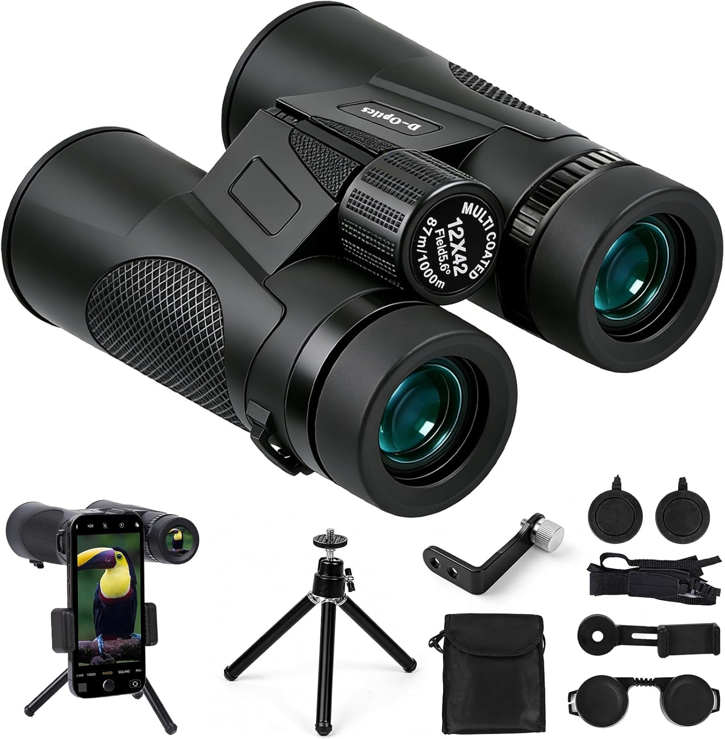 12X42 HD Binoculars for Adults High Powered with Phone Adapter Tripod | Bird Watching Binoculars Compact BAK4 Prism FMC Lens Waterproof Low Light Vision Binoculars for Cruise Ship,Hunting,Hiking