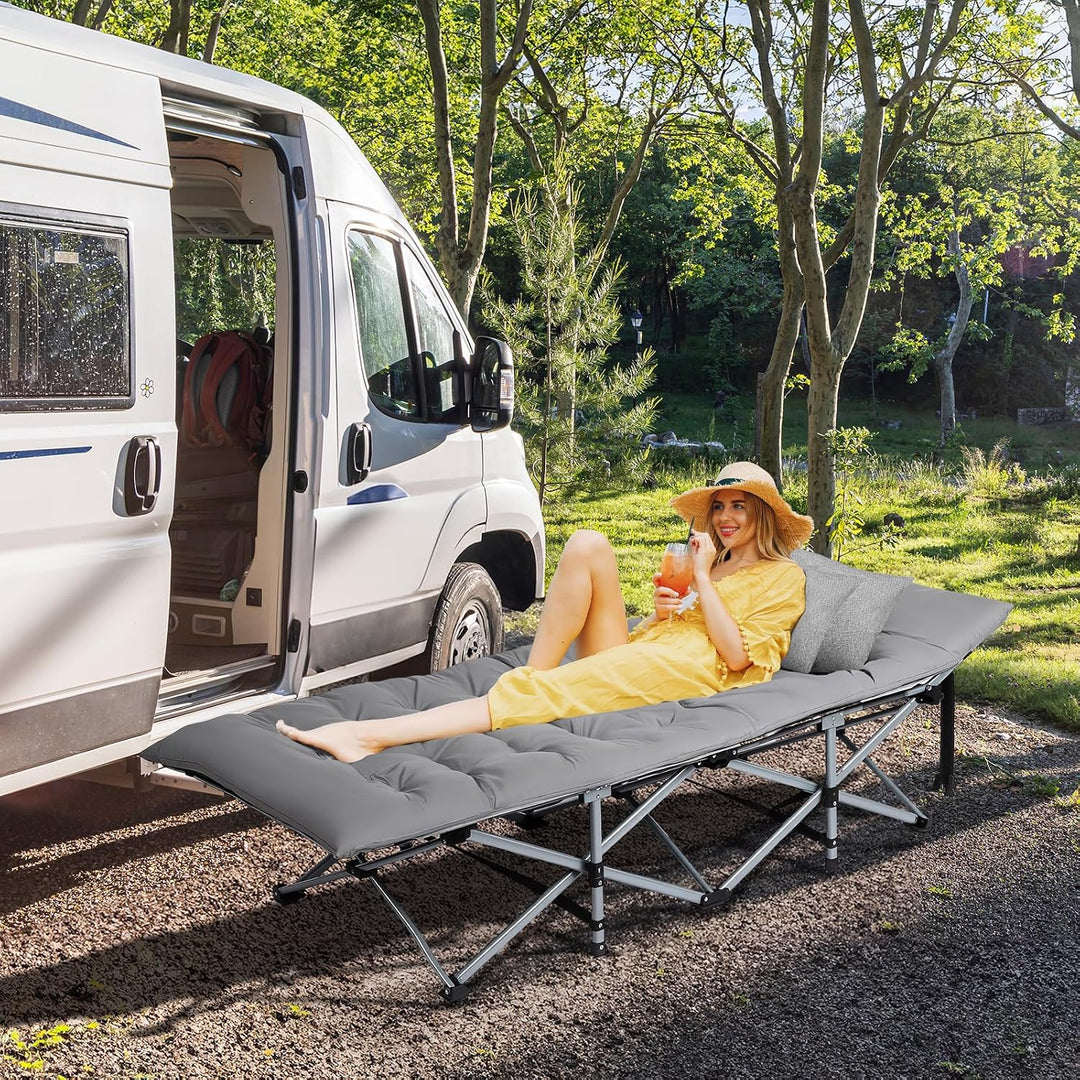 VINGLI Folding Camping Cot Bed,Camping Cots for Adults with Mattress, Foldable Cots for Sleeping with Pillow 1200D Layer Oxford for for Guest,Travel,Hiking-Grey 1P