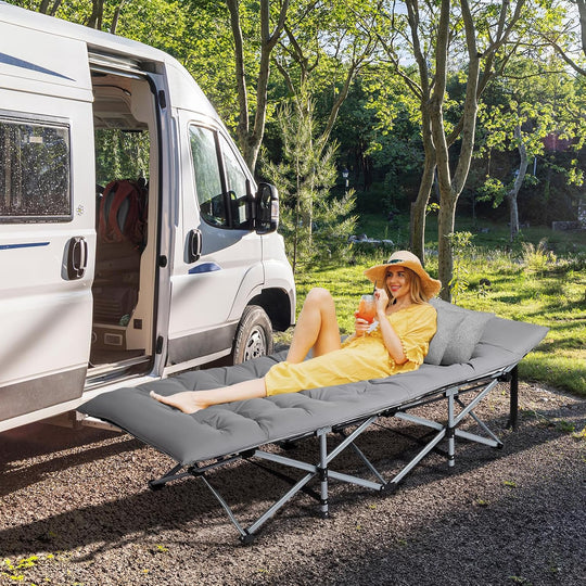 VINGLI Folding Camping Cot Bed,Camping Cots for Adults with Mattress, Foldable Cots for Sleeping with Pillow 1200D Layer Oxford for for Guest,Travel,Hiking-Grey 1P