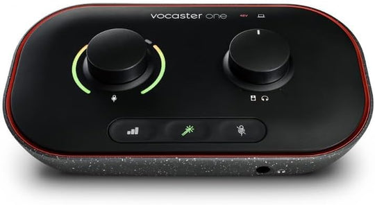 Focusrite Vocaster One — Podcasting Interface for Recording as a Solo Creator. Use Auto Gain, Enhance, and Mute for Easy Podcasting. Small, Lightweight, and Powered by Computer