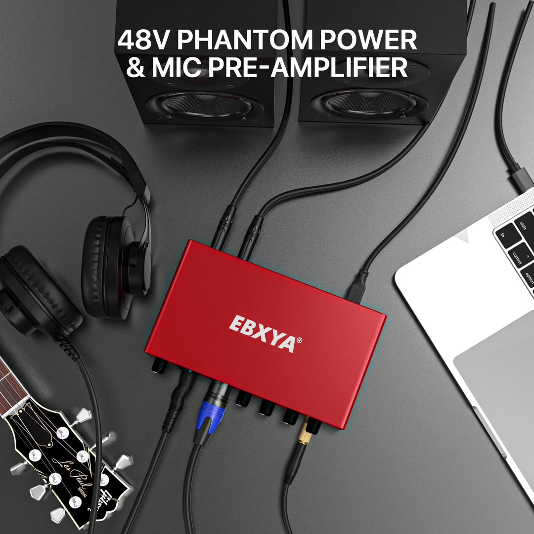 USB Audio Interface 24Bit/192Khz High-Resolution Sound Card for Music Recording, Studio, Guitar, Podcast, Streaming, Compatible with PC and Mac, Metallic Red