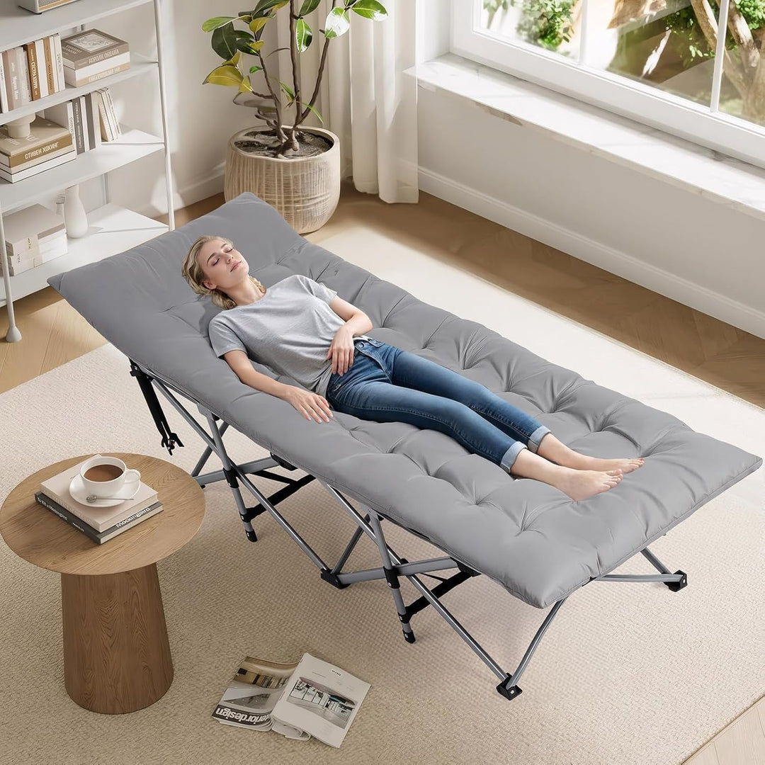 VINGLI Folding Camping Cot Bed,Camping Cots for Adults with Mattress, Foldable Cots for Sleeping with Pillow 1200D Layer Oxford for for Guest,Travel,Hiking-Grey 1P