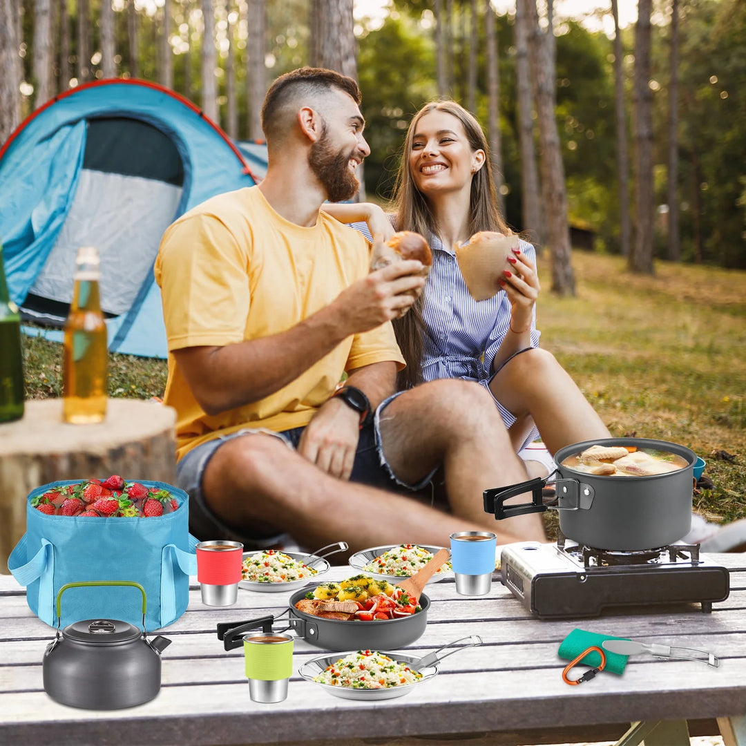 TOMSHOO 22Pcs Camping Cookware Mess Kit, Camping Pot and Pan Cooking Set Outdoor Camping Hiking Backpacking Cooking and Picnic