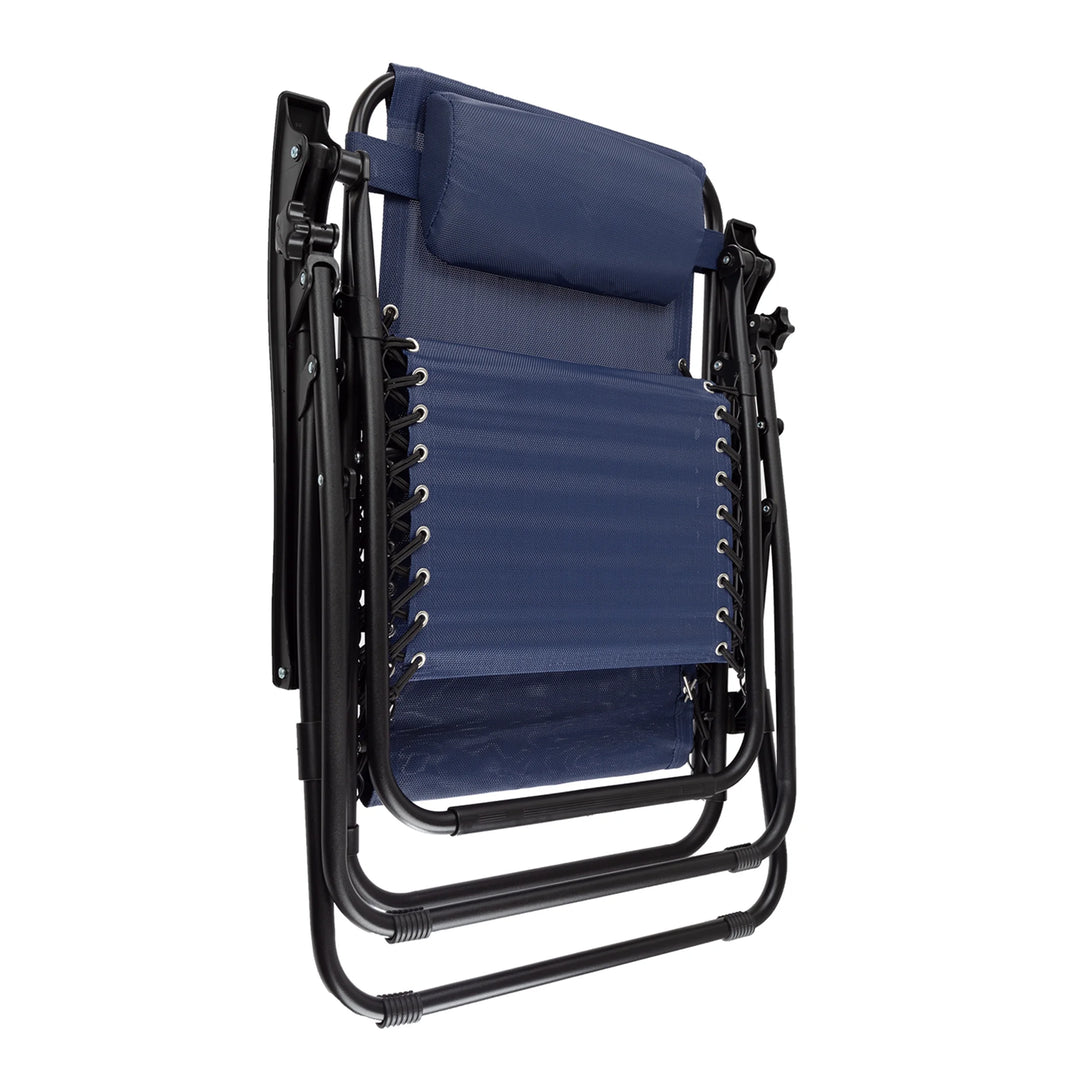 Zero Gravity Lounge Chairs - Set of 2 - Folding Anti-Gravity Recliners - Side Table Cup Holder &amp; Pillow, Navy Blue