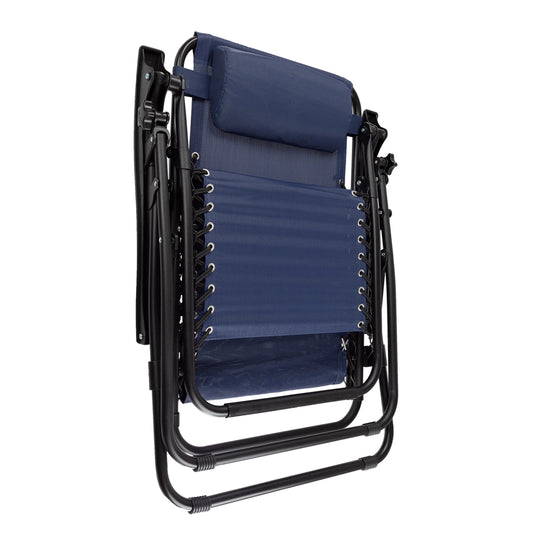 Zero Gravity Lounge Chairs - Set of 2 - Folding Anti-Gravity Recliners - Side Table Cup Holder &amp; Pillow, Navy Blue