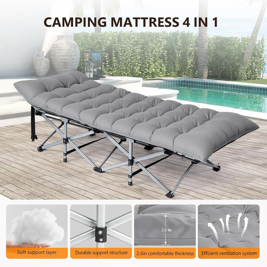 VINGLI Folding Camping Cot Bed,Camping Cots for Adults with Mattress, Foldable Cots for Sleeping with Pillow 1200D Layer Oxford for for Guest,Travel,Hiking-Grey 1P