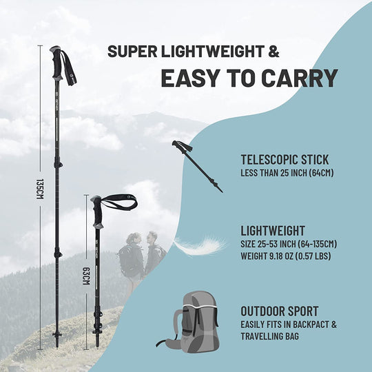 G2 GO2GETHER Aluminum Trekking Poles - Quick Adjustable Locks, Comfort Handle, Padded Strap, Snow Baskets - Walking Sticks Suitable for Hiking, Walking