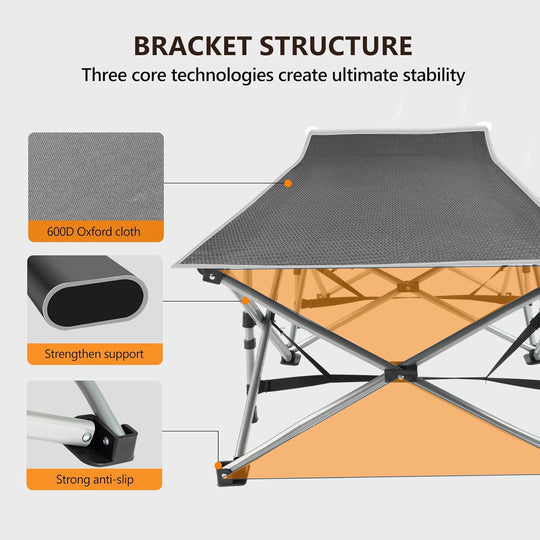 VINGLI Folding Camping Cot Bed,Camping Cots for Adults with Mattress, Foldable Cots for Sleeping with Pillow 1200D Layer Oxford for for Guest,Travel,Hiking-Grey 1P